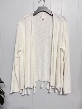#3)  Belle by Kim Gravel Ivory Open-Front Tassel Cardigan